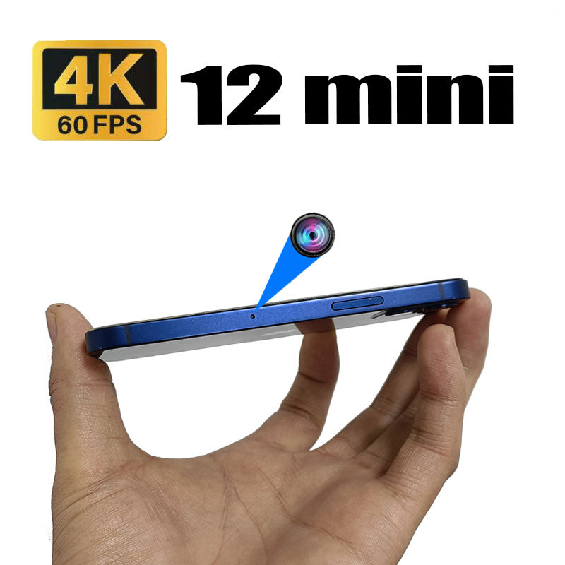 12MINI hidden camera phone with side lens, 3840x2160 resolution 4k 60FPS recording