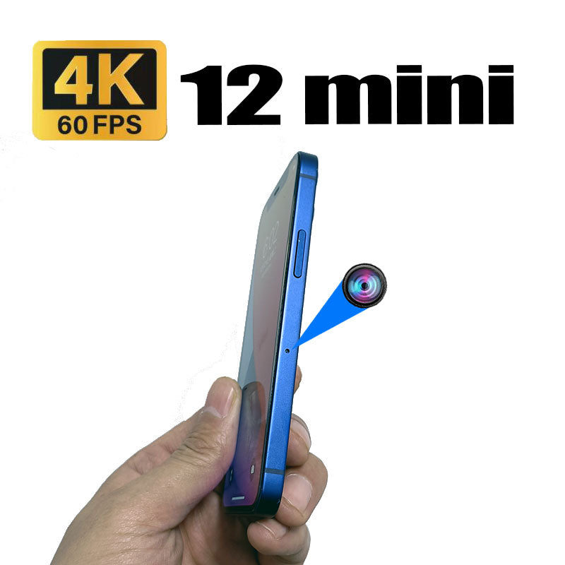 12MINI hidden camera phone with side lens, 3840x2160 resolution 4k 60FPS recording